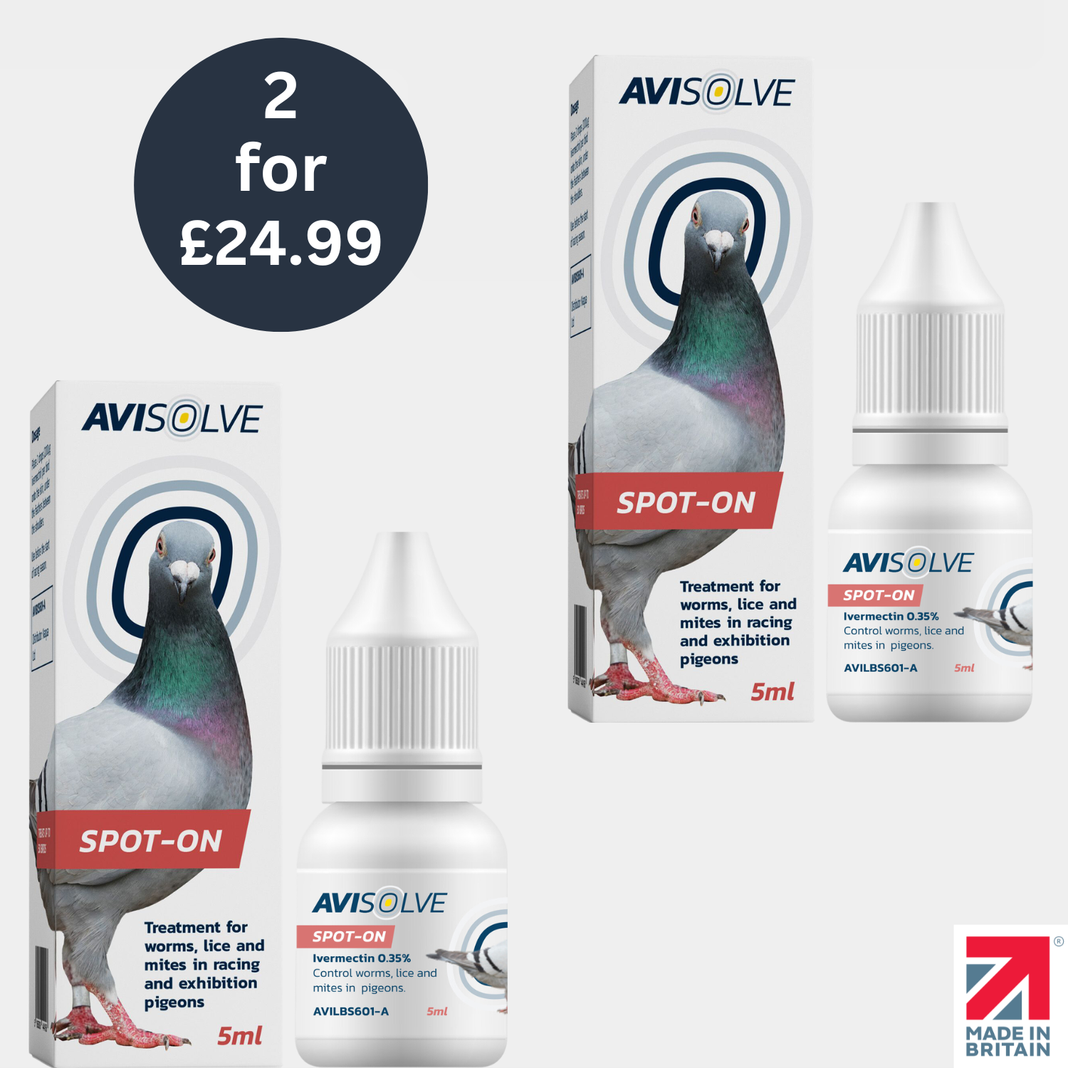 2 for ยฃ24.99 - Avisolve Spot On<br>Pigeons<br>Ivermectin 5ml